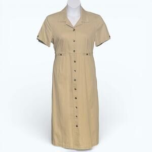 Appleseed's Twill Midi Shirt Dress Tan Khaki 14 Petite Pockets Tencel Cotton NWT